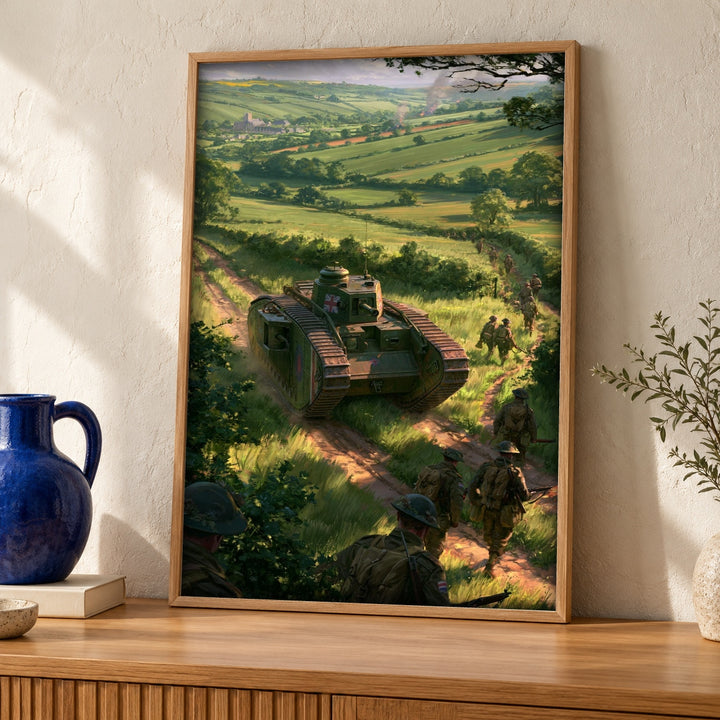 WWII Poster, British Tank Advance, Infantry Wall Art