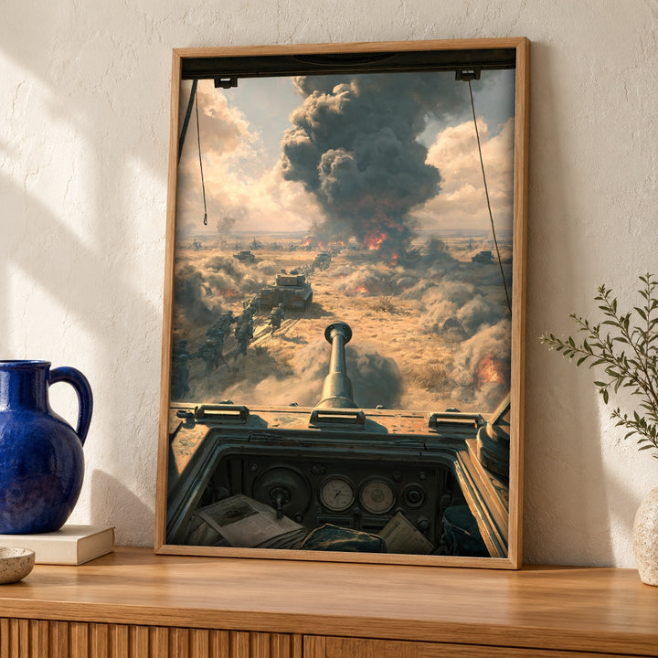 WWII Poster, Tank Battle Print, Man Cave Decor