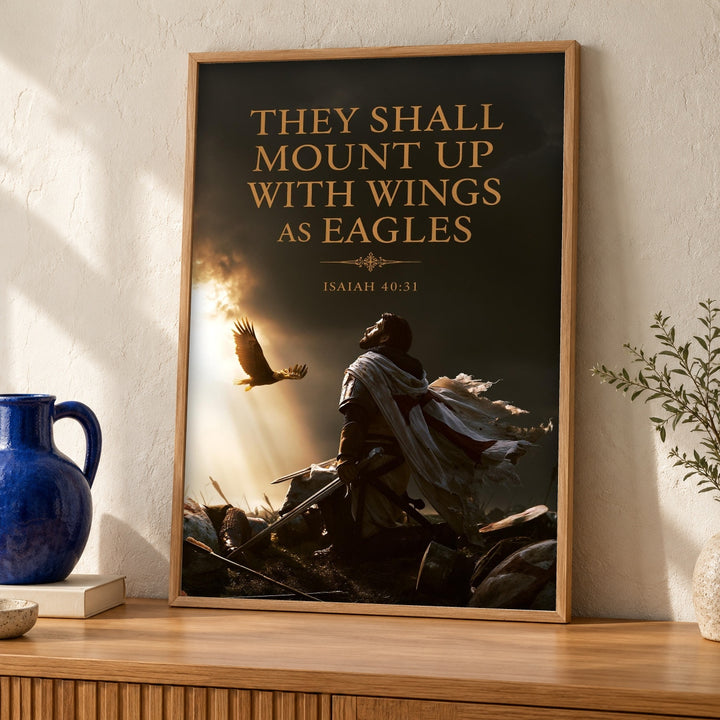 Bible Verse Wall Art, Crusader Knight Eagle Scripture Print