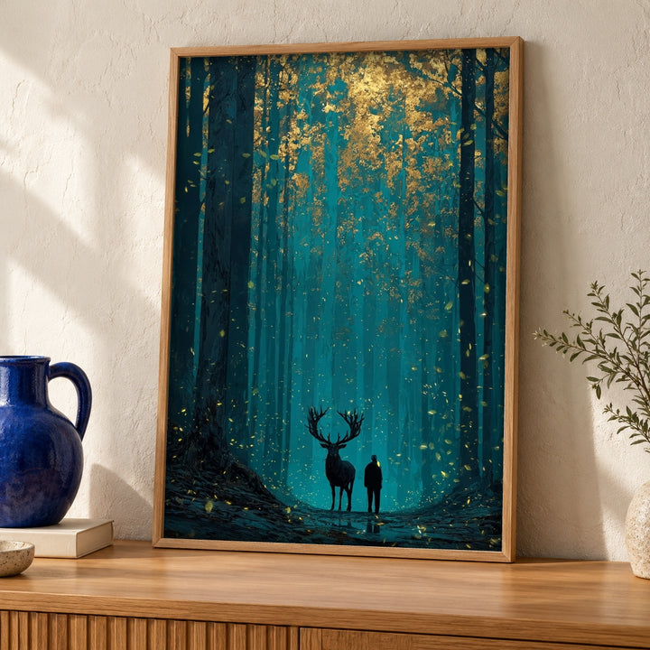 Enchanted Forest Art, Mystical Stag Figure, Woodland Decor