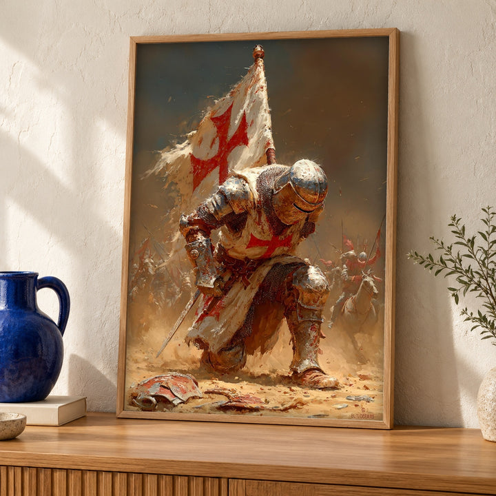 Crusader Knight Art, Templar Cross Banner Print