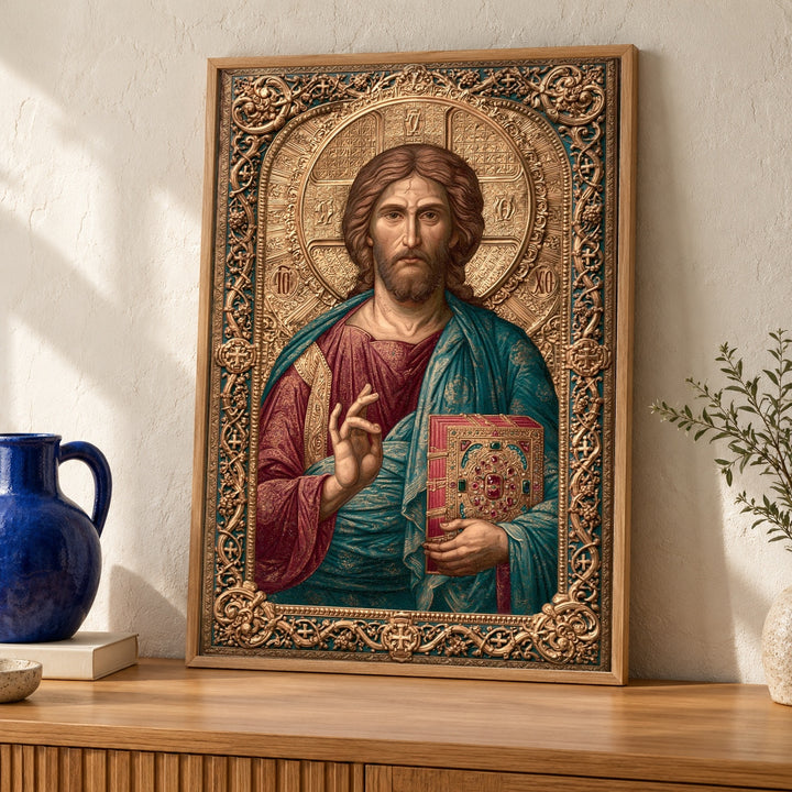 Religious Icon, Christ Pantocrator Art Byzantine Print