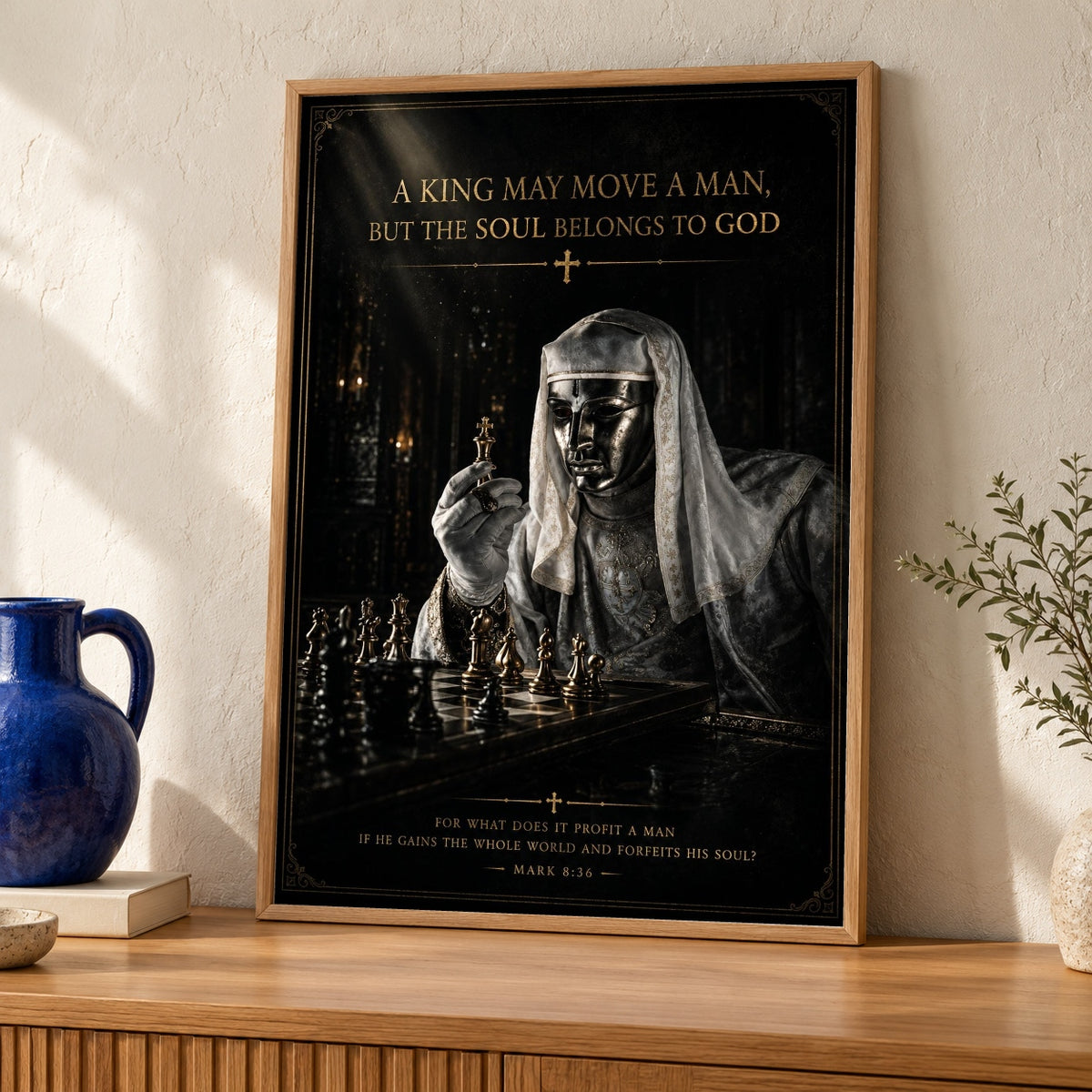 Christian Wall Art, King Baldwin IV Crusader Print — oak frame room mockup