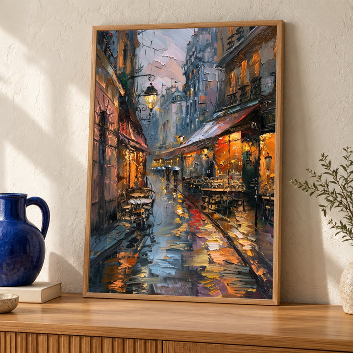 Paris Wall Art, Rainy French Cafe Street Print, Vintage 1920s