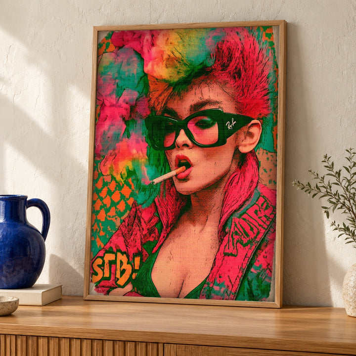 Hypebeast Decor, Retro Pop Punk Portrait, Rebel Style Wall Print