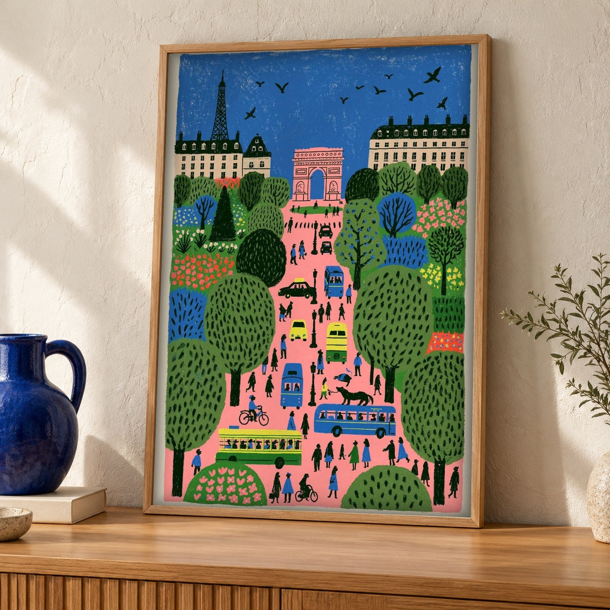 Paris Wall Art, Champs-Élysées Boulevard Print — oak frame room mockup