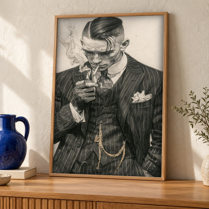 Hypebeast Decor, 1920s Gangster Sketch, Masculine Print
