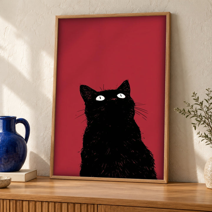 Black Cat Wall Art, Ink Illustration, Gothic Home Decor