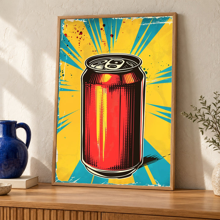 Retro Pop Art Print, Vintage Soda Can Poster, Bold Kitchen Decor