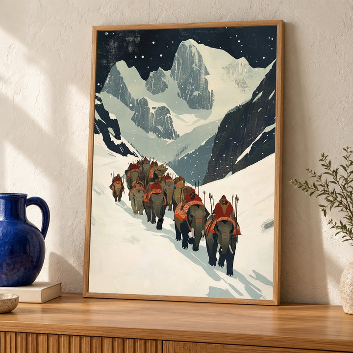 Hannibal Crossing Alps, Carthage War Elephants Print