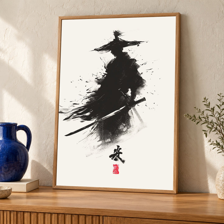 Samurai Ink Art, Japanese Ronin Sumi-e Print, Zen Brush Poster