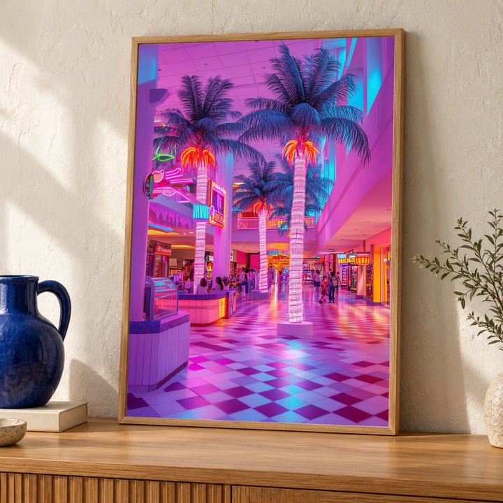 Retro Wall Art, Vaporwave Neon Palm Mall Print, Synthwave 80s Poster