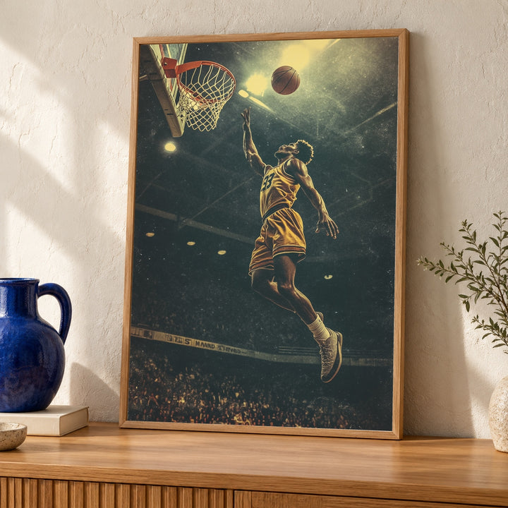 Basketball Poster, Vintage Retro Dunk Print, Man Cave Decor