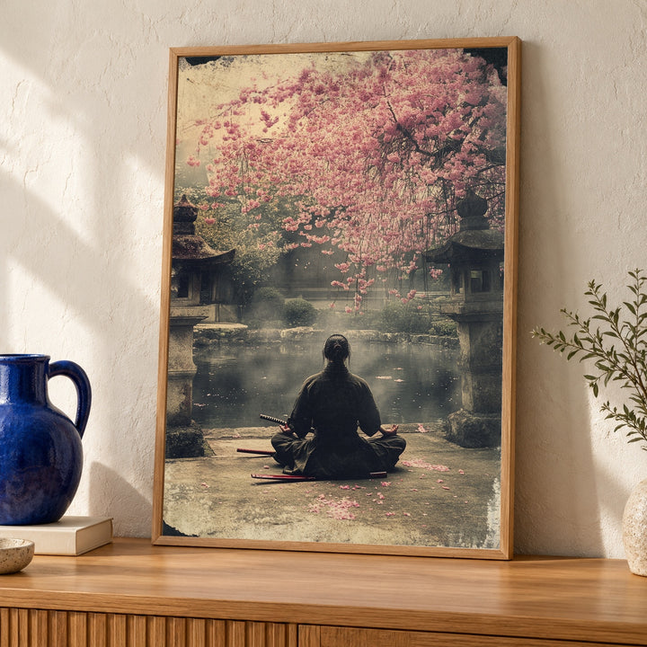 Samurai Zen Wall Art, Japanese Garden Sakura Print