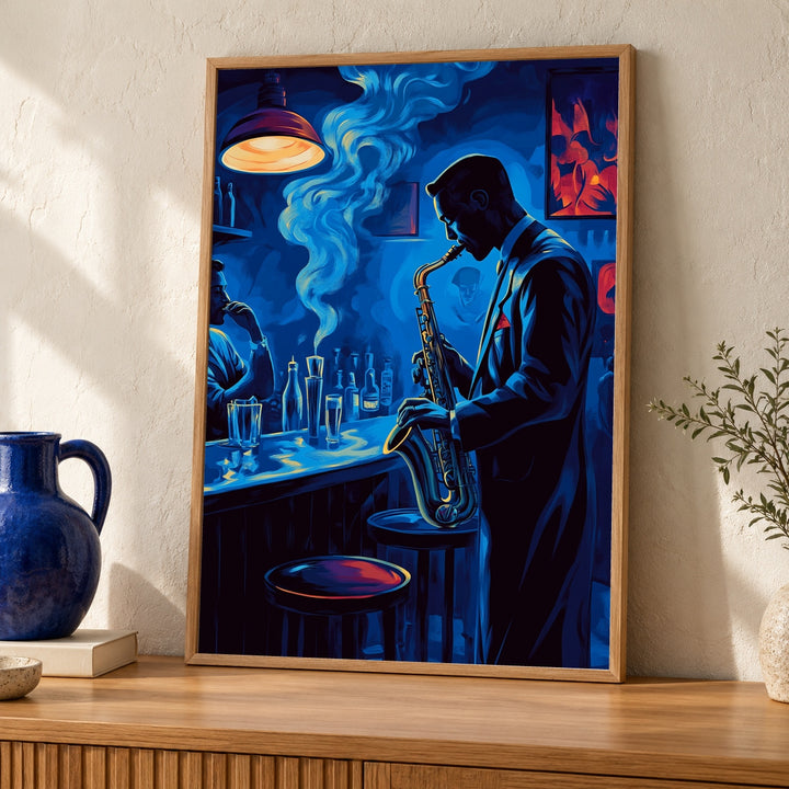 Jazz Club Wall Art, Harlem Saxophone Player Print, Retro Blues