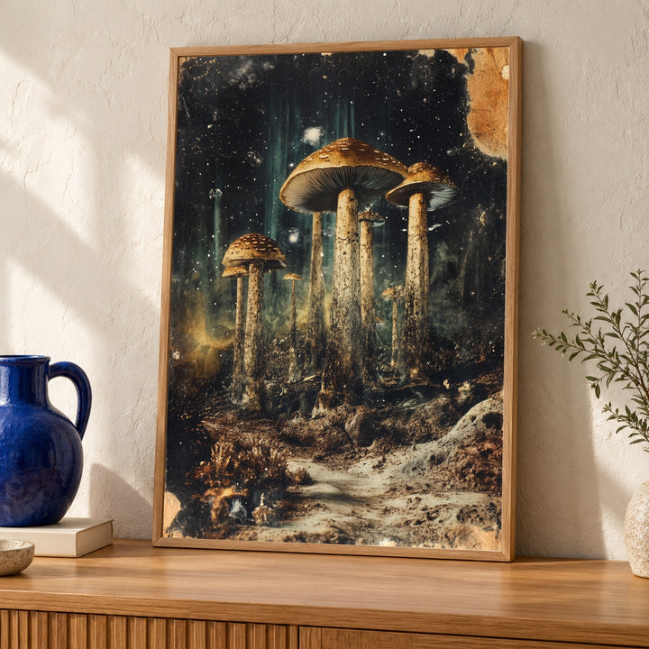 Cosmic Mushroom Art, Vintage Celestial Shroom Print, Dark Fantasy