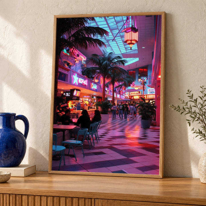 Retro Mall Art, Vaporwave Neon Print, 90s Aesthetic Poster