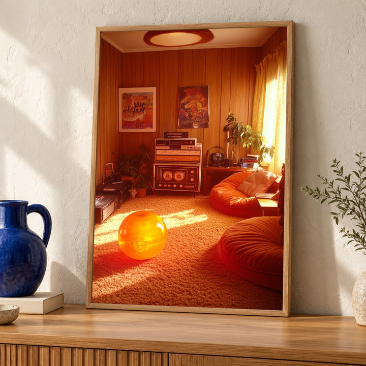 Retro Wall Art, 1970s Living Room Print, Vintage Shag Carpet