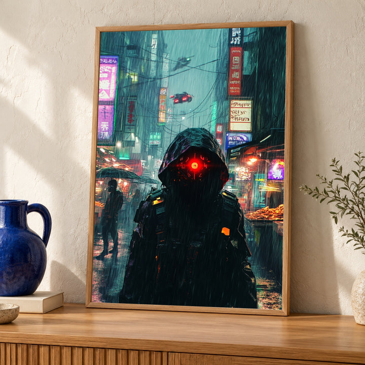 Cyberpunk Neon Art, Bounty Hunter Rain City Print