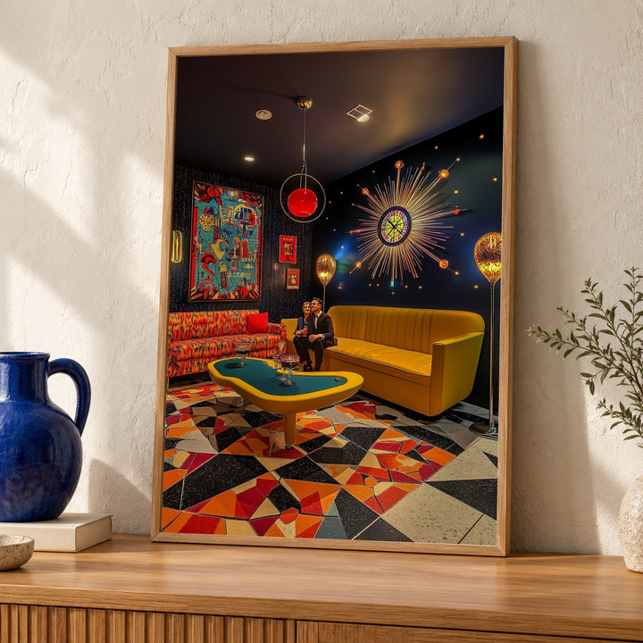 Retro Atomic Age Art, Mid Century Modern Lounge Print, Sunburst Decor
