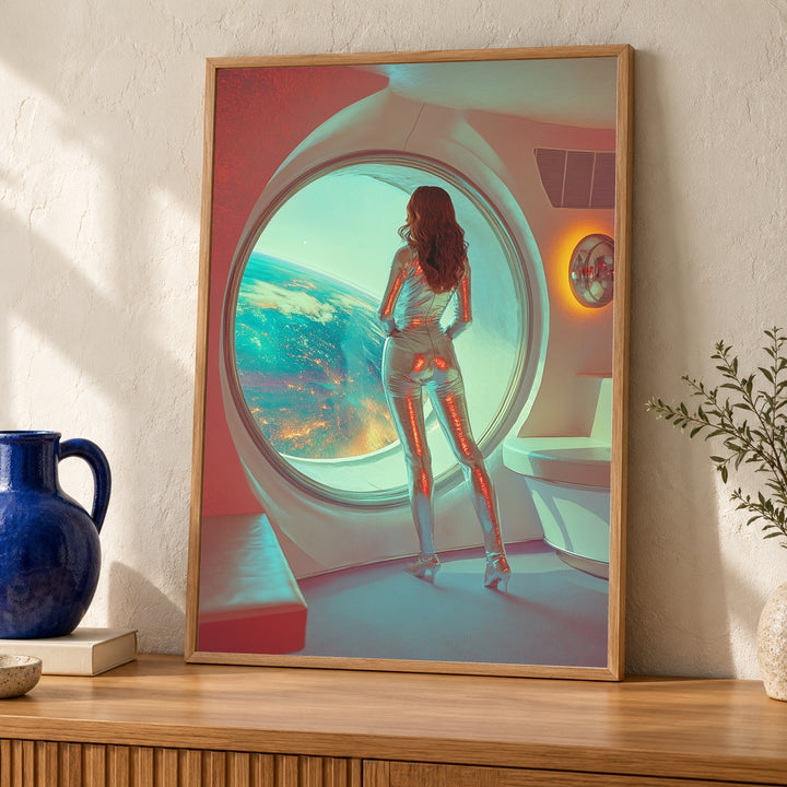 Retro Space Art, Space Age Woman Print, Vintage Futuristic Poster