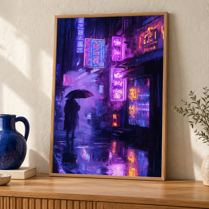 Tokyo Poster, Cyberpunk Neon Alley Art, Rainy Street Print