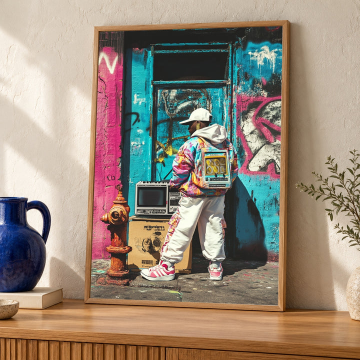 Hypebeast Decor, Retro Hip Hop Boombox Graffiti Poster