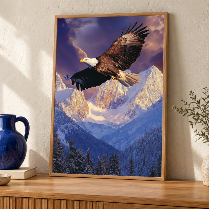Eagle Wall Art, American Wilderness Print, Patriotic Soaring Bird