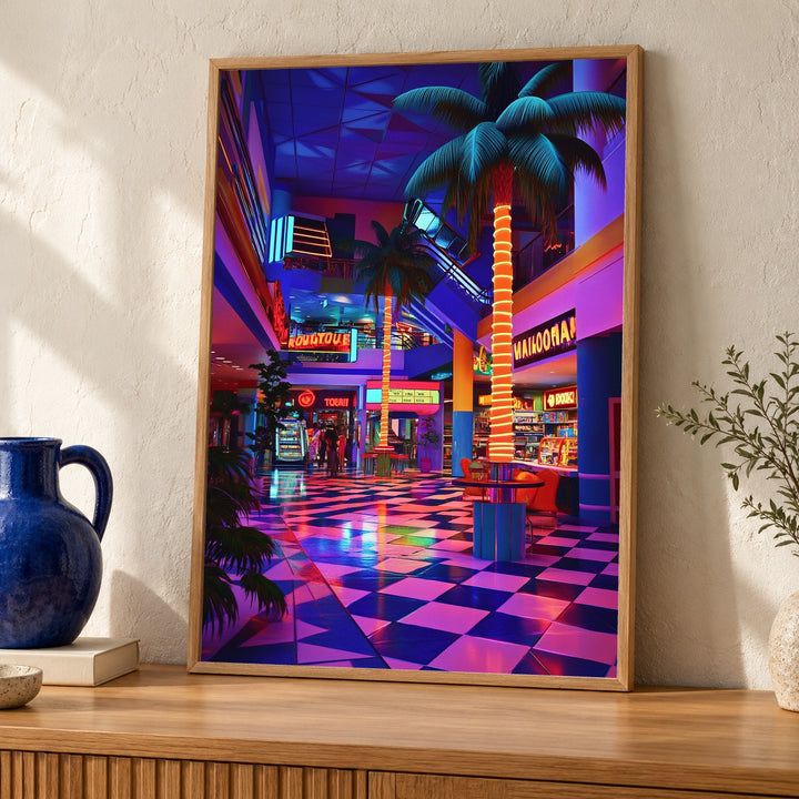 Retro 90s Mall Art, Vaporwave Neon Poster, Synthwave Decor