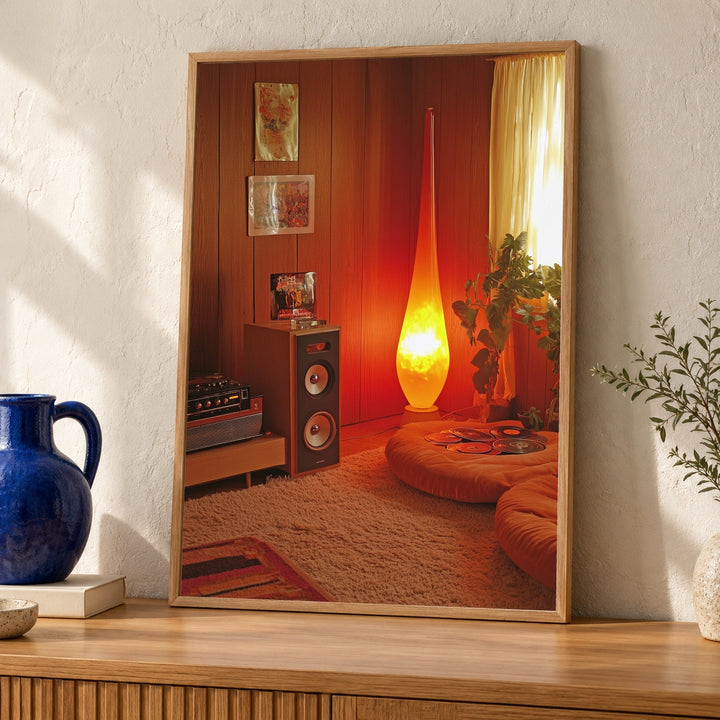 Retro 1970s Living Room, Groovy Vintage Aesthetic Print