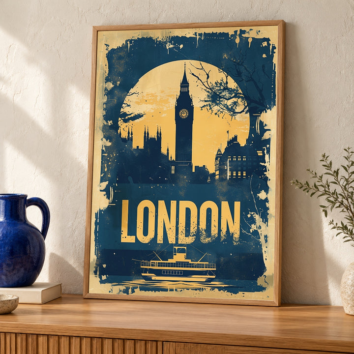 London Poster, Big Ben Retro Print, Thames Vintage Travel