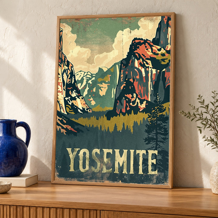 Retro Travel Poster, Yosemite National Park California Print
