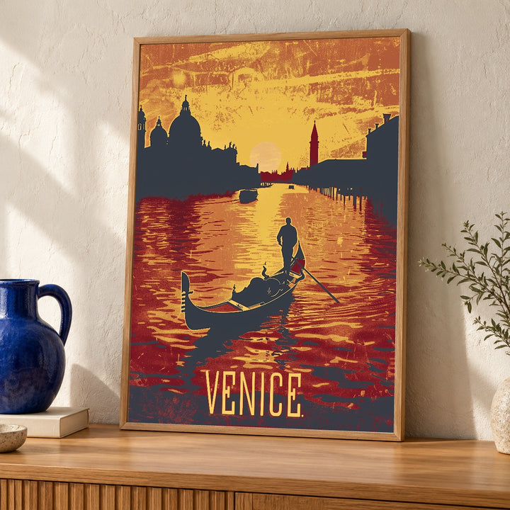 Retro Travel Poster, Venice Grand Canal Gondolier Print