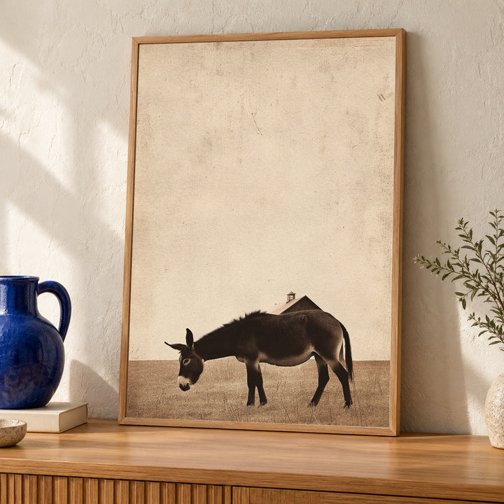 Retro Donkey Art, Vintage Farmhouse Animal Print, Minimalist Barn Decor