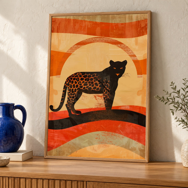Retro Leopard Art, Vintage Sunset Wild Cat Print