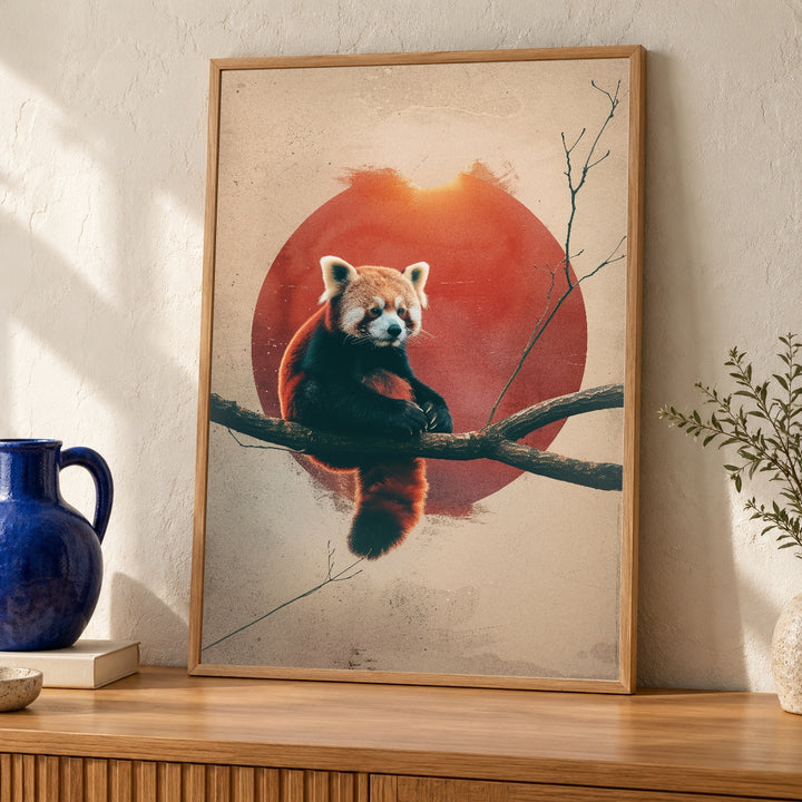 Retro Red Panda Art, Vintage Animal Branch Poster