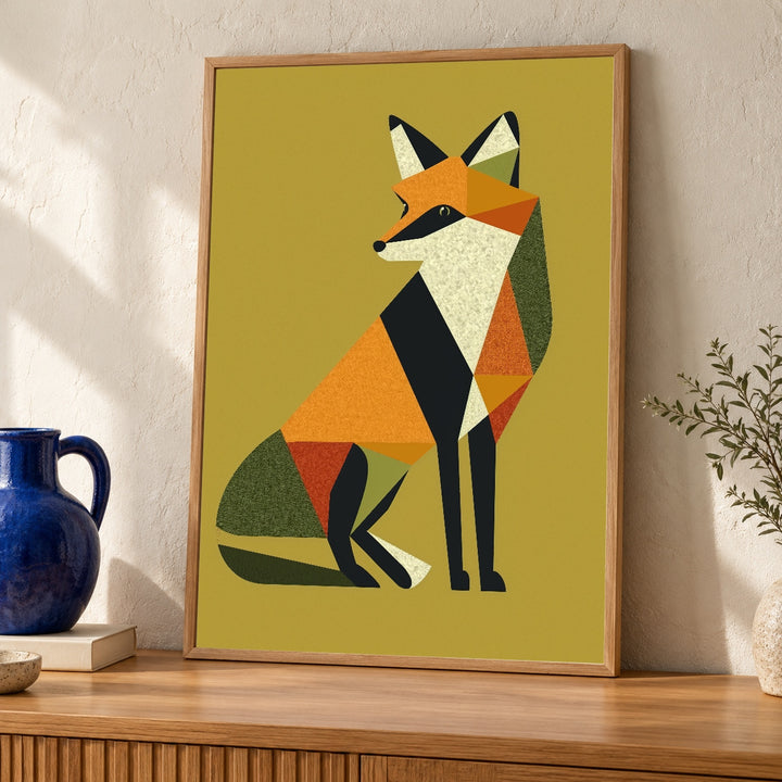 Retro Geometric Fox Art, Mid Century Modern Wildlife