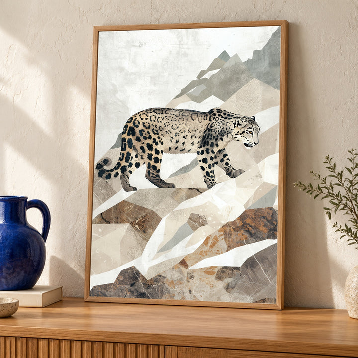 Snow Leopard Print, Himalayan Wildlife Vintage Poster