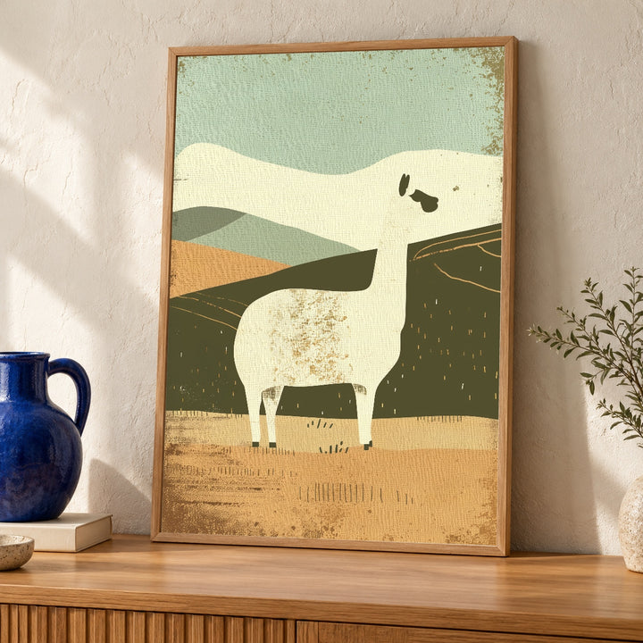 Retro Alpaca Art, Minimalist Llama Poster, Mid Century Animal Print