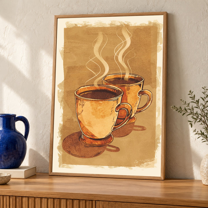 Retro Coffee Art, Vintage Cafe Print, Warm Kitchen Decor