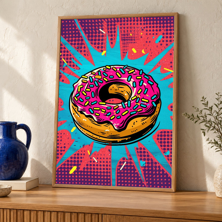 Pop Art Donut Print, Colorful Comic Kitchen Poster, Retro Decor