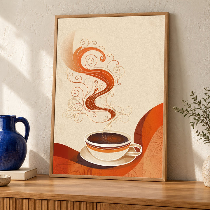 Retro Coffee Art, Art Nouveau Steam Print, Vintage Kitchen Decor