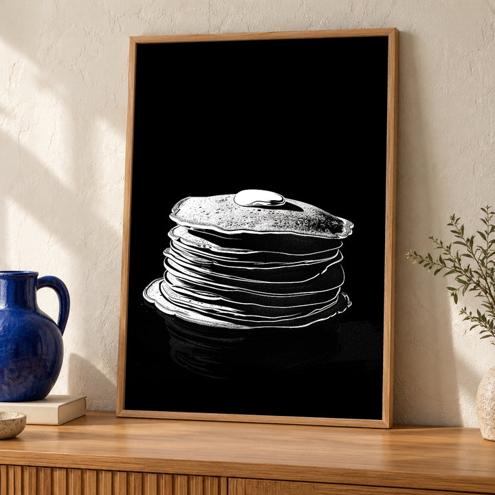 Pancake Stack Art, Black White Kitchen Print