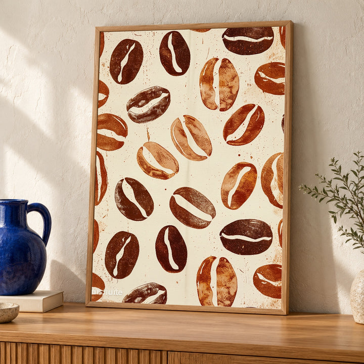 Retro Coffee Art, Vintage Espresso Bean Pattern Print