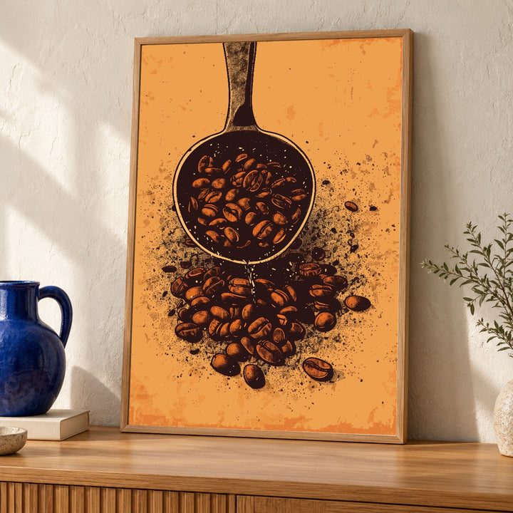Retro Coffee Art, Vintage Bean Scoop Illustration Print