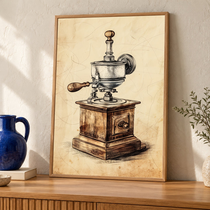 Vintage Coffee Grinder Art, Antique Mill Print, Rustic Kitchen Decor