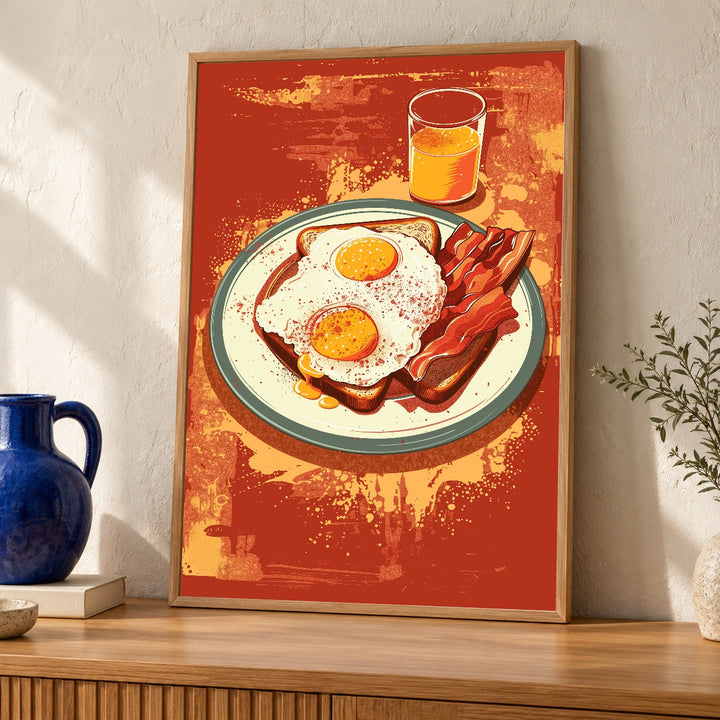 Retro Breakfast Art, Vintage Kitchen Print, Eggs Bacon Poster