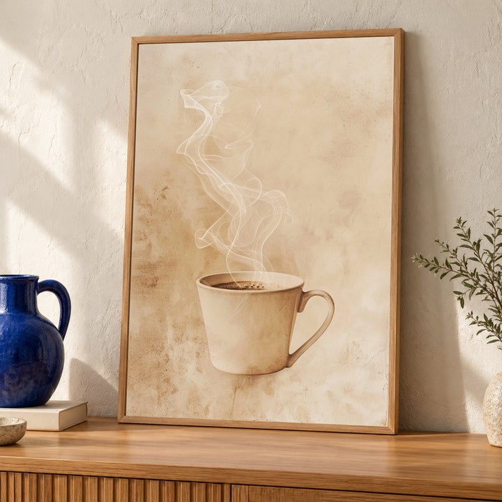 Retro Coffee Art, Vintage Steaming Mug Illustration