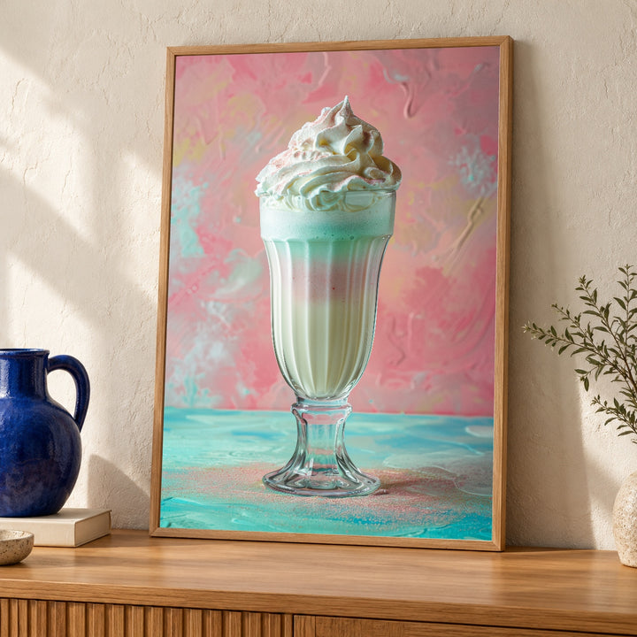 Retro Wall Art, Pastel Milkshake Diner Print, Kitchen Decor