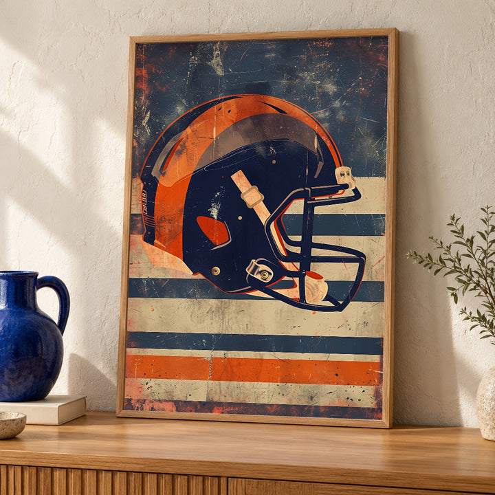 Retro Football Helmet, Vintage Sports Poster, Man Cave Decor